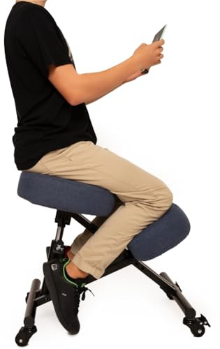 Black Point O'kneel Basic ergonomisk knästol för barn av linne. Ergonomisk barnskrivbordsstol (blått linneöverdrag ingår)