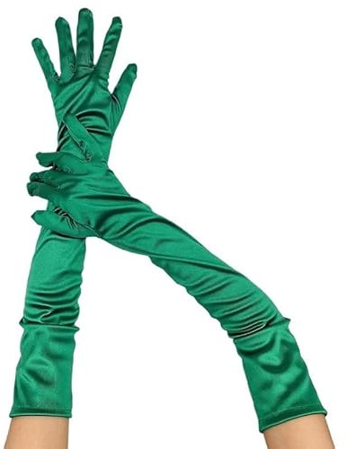 DUNSBY Abendhandschuhe 55 cm Damen-Abendkleid aus Satin, glatt, Etikette, lange Handschuhe, Bankett-Zubehör, Elastizität, for Abendessen, Party, Bühnenshow (Color : Green)