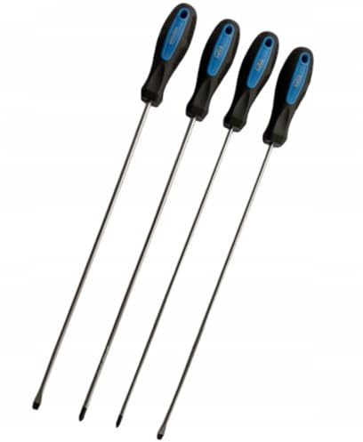 Juego de Destornilladores Súper Largos 450mm – Set 4 Piezas Phillips y Plano – Herramientas Profesionales Extra Largas para Zonas de Difícil Acceso – Mango Antideslizante