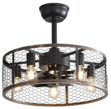 Caufloce 50cm Lampadario Con Ventilatore Da Soffitto E Telecomando, Retro Smart Reversibile Nero Lampadario Ventilatore Timer Silenzioso E27 Luce Con Ventilatore Industrial Dc Design Per Salotto