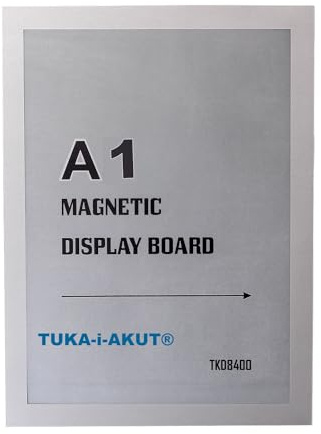 TUKA-i-AKUT 1st. A1 Info-Rahmen Selbstklebend mit Magnetverschluss, Einstecktasche Infotasche Blatthalter, Schnelles Wechseln von Aushängen, Aufklappbarer Magnetrahmen Farbe Silber, TKD8400-A1-1x