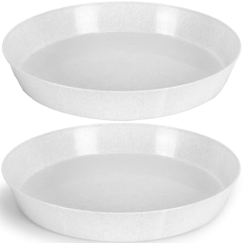 Austin Planter 16 Inch (14.2 Inch Base) Case of 2 Plant Saucers - White Granite Colored Polypropylene