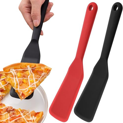 2 Pcs Silicone Omelette Spatula Turner Thin Long Egg Crepe Pancake Spatula Nonstick Heat Resistant Cooking Spatula for Cooking Omelet Pancake Burgers Pizza Steak Omelet Crepes