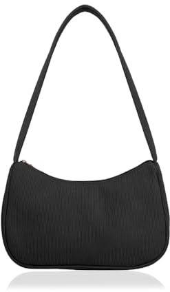 HIOQFR Kleine Handtaschen Teenager Mädchen Umhängetasche Y2k Tasche Aesthetic Vintage 90s Women'S Shoulder Bag Schultertasche Damen Cord Small Handbag Fashion Tasche Tote Bag Messenger Bag-Schwarz