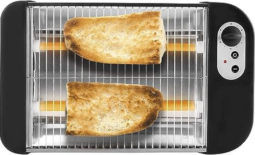 Tostador Plano Horizontal 600W de Potencia con 6 Niveles potencia con un consumo bajo, 2 Resistencias de Cuarzo, Bandeja Recogemigas y Hueco Recogecables, Indicador Luminoso