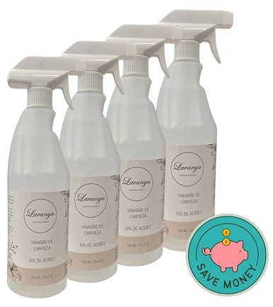 Lavanya - Vinagre blanco de limpieza. Pulverizador. Limpiador 100% natural (Pack de 4 botellas, 3000, mililitro)