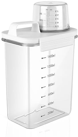 Waschpulver Aufbewahrungsbox, Waschmittel Aufbewahrung, Flüssigwaschmittel Aufbewahrung mit Messbecher, Waschpulver Dosierer für Waschpulver, WeichspüLer, Waschmittel (1800 ml)