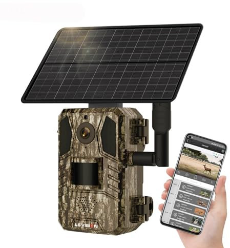 4G LTE Solar Wildkamera, 4MP 15fps Solar Wildtierkamera mit Handyübertragung App,PIR Bewegungsmelder, 90°Erfassungs Winkel Bewegungsmelder IP66 Wasserdicht für Wildtierbeobachtung (Wildkamera)