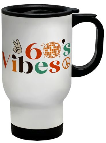 Shopagift 60's Vibes Travel Mug 1960 Rock n Roll Soul Motown Disco Ball Stainless Steel 14oz Cup