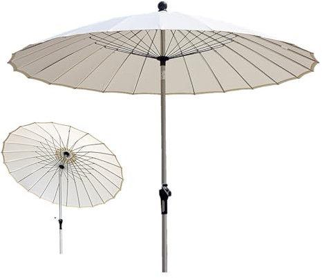 Shanghai-Gartenschirm für den Außenbereich, 250 cm, rund Terrassenschirm mit neigbarer Aluminiumstange und 24 Rippen, regenfest, UV-Schutz, Beige