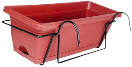 perfk Macetero para balcón con Bandeja y Estante, 43x19x15cm, para Exteriores, Rectangular, versátil, para terraza, barandilla, macetero, Rojo