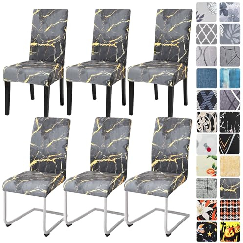 Alishomtll Stretch Stuhlhussen 6er Set, Stuhlbezug Schwingstühle, Marmor | Elastische Stuhlhussen Schwingstuhl Stuhlbezug Universal hussen für stühle Waschbare Esszimmerstühle Bezug Küche Hochzeit