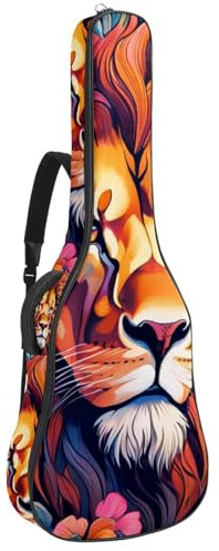 Gitarrentasche, schöne Tasche für 40/41/42 Zoll Akustikgitarre, effiziente Aufbewahrung mit wasserdichtem Design, Farbzeichnung Löwe, Mehrfarbig Nr. 04, 42.9x16.9x4.7 in, Gitarrentasche
