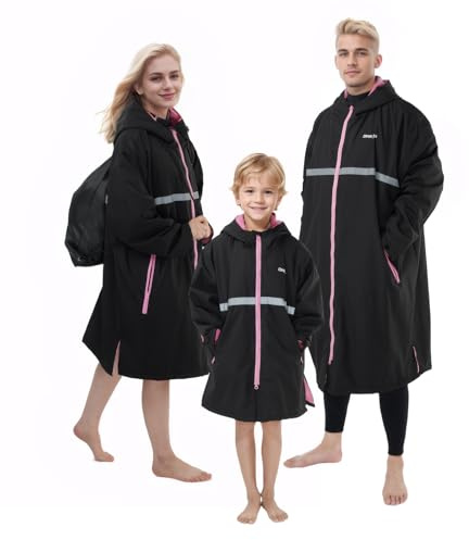 Owntop Parka da Nuoto per Adulti e Bambini, Poncho da Surf Antivento e Impermeabile, Accappatoio Oversize con Tasche Foderate in Peluche e Cappuccio, per Piscina Spiaggia, Surf, Campeggio