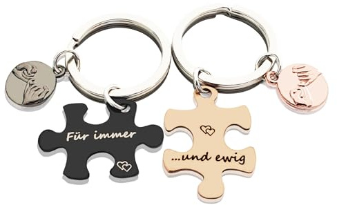 TJUSPIRIT Puzzle Paar Schlüsselanhänger mit Gravur Für immer und ewig, Pärchen Schlüsselanhänger mit 2 Puzzle Anhänger aus Edelstahl Geschenkideen
