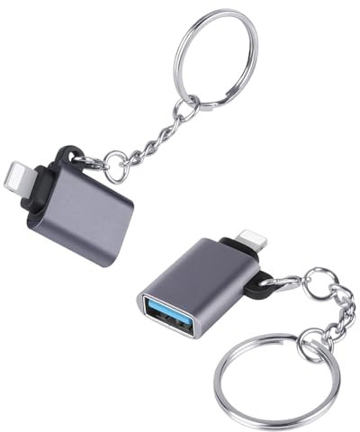OFFCUP Lightning to USB Flash Adapter, 2 Pack Iphone OTG Converter Dongle with Keychain, Camera Card Reader Keyboard Mouse Drive MIDI Hub Piano Data Sync for 14 13 12 11 Pro Max Mini 8 7Plus XR XS SE