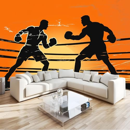 Papel Pintado Pared Panorámico Silueta Boxeador 350 x 256 cm Fotomurales No Tejido, Murales Decoración de Pared, Póster Gigante de Pared Personalizado 3D Para Salón Dormitorio