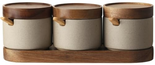 GOOPEEG Set Zuccheriera Utensili da Cucina Contenitore per Condimenti in Ceramica Vintage con Coperchio E Set di Barattoli per Spezie con Cucchiaio per Sale E Zucchero Forniture per Spezie(3Pieces)