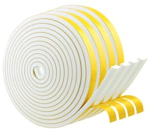Joint d'étanchéité en mousse en caoutchouc auto-adhésif blanc, ruban adhésif en mousse de 6 mm (L) x 3 mm (P) pour fenêtres et portes, anti-collision, insonorisant, 4 rouleaux de 5 m chacun'