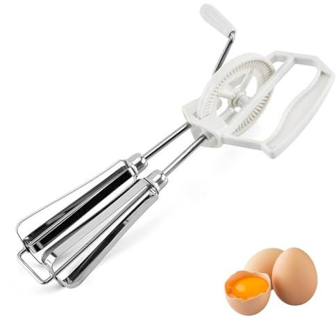 Hand Crank Egg Beater, Stainless Steel Rotary Manual Hand Mixer, Manual Egg Beaters Crank Double Egg Whisk for Kitchen Hand
