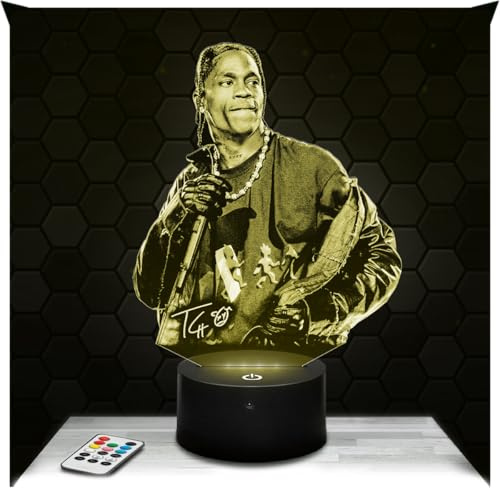 Lampephoto.fr - Lampe Travis Scott, Amerikanischer Rapper Nachtlicht Rap | Made in France, Sockel & Größe wählbar, dimmbar, Batterie/USB, HD-Lasergravur, Geschenk für Sie & Ihn