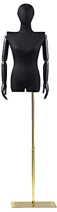Schneiderpuppe weiblich, Torsokörper aus weiblichem Mannequin mit Kopf und Holzarmen, zur Präsentation von Kleidern in der Schneiderpuppe, höhenverstellbarer Metallständer, Modell mit flachen Schult