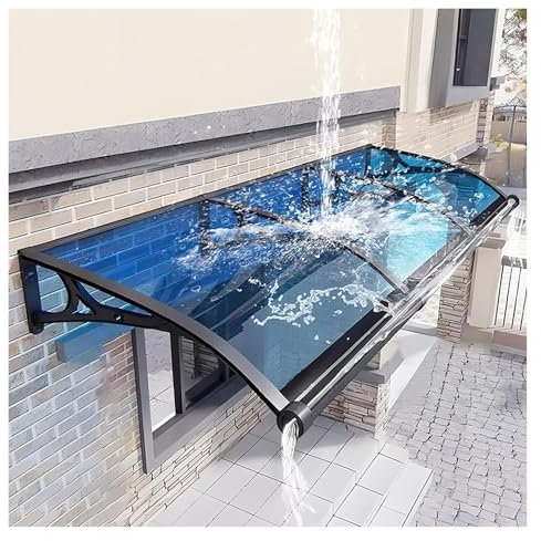 Vordach für den Außenbereich, Aluminiumlegierung, transparent, gewölbt, für Haustür, Regen, Sonne und winddicht, Blau 60 x 100 cm