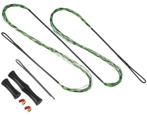 PATIKIL Bogensehne Saitenersatz mit 2 Stück Messingnocken 1 Satz Silikon Fingertab Ersatz Sehnenlänge für AMO 56, 16 Stränge Traditioneller Langbogen Recurvebogen Saiten, Grün Schwarz