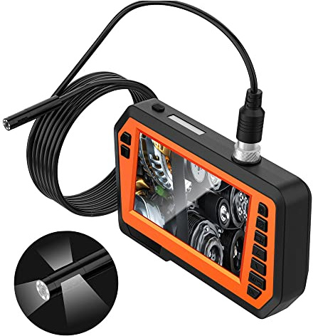 Telecamera Di Ispezione Tubi,Tripla Lente Videocamera Per Ispezione Tubi,Telecamera Endoscopio Industriale Con 6 Luci LED Regolabili 4.3 Scheda,per Conduttura Ispezio(Size:2 M/6.6 FT,Color:Arancione)