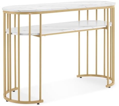 M MCombo scrivania senza cassetti, toletta senza specchio marmo-oro bianco, tavolo per manicure, tavolo per unghie con struttura in metallo, scrivania per computer, 45 x 114 x 78 cm, 2482 (bianco-oro)