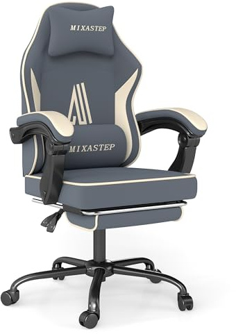 NSMAZXO Gaming Stuhl mit Fußstütze Ergonomisch mit Kopfstütze& Lendenkissen-Bürostuhl mit Premium- Technikstoff&130kg Tragfähig für Esports/Homeoffice/Zocken (Erwachsene/Jugendliche/Kinder)