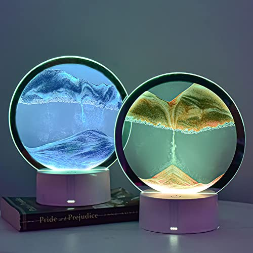 Fdit 3D -Sanduhr -Tischlampe, 7 Farbwechsel Licht, Sandmalerei Kunst, USB Wiederaufladbar mit Touch Dimmable, für Wohnzimmer, Schlafzimmer, Hotelzimmer (Gold und Jade)