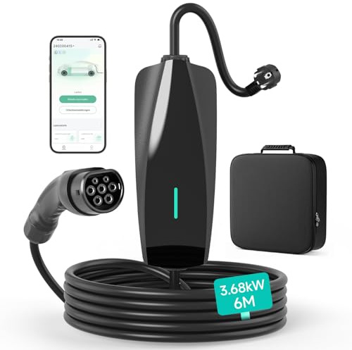 iRnergy Câble de charge type 2 3,68 kW [monophasé, 8 m, 6-16 A] pour voitures électriques, câble de charge voiture 6/8/10/13/16 A, chargeur 8 m type 2, chargeur EV IP65