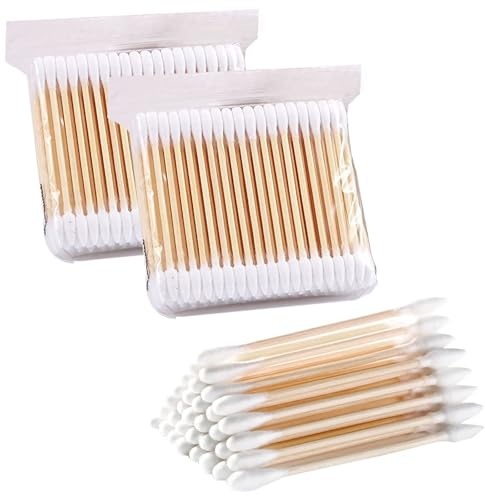 Cotton Buds Pack of 200+ Bamboo with Wooden Handles Sustainable for Make-Up Clean Care Ear Cleaning Wound Care Cosmetic Tool Double Head Biodegradable Environmentally Friendly