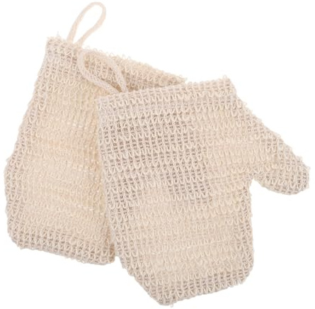 Beaupretty Cotton Linen Dual-sided Exfoliating Bath Gloves 2pcs, Body Scrubber Shower Mitts for Deep Cleansing and Skin Renewal, Reusable Hand Scrub Gloves Suitable for Men and Women
