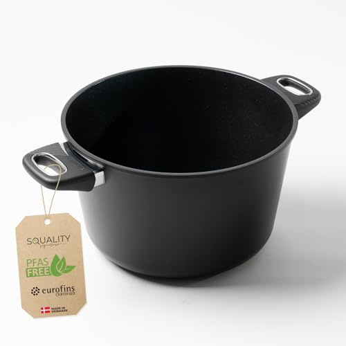 Squality PFAS Free Stock Pot (8.5l) Double-Handled Induction Pot | Large Cooking Pot Oven Safe up to 260 °C | Soup Pot from Denmark | Stew Pot for Healthy Cooking | Non Stick Pot | Big Pot
