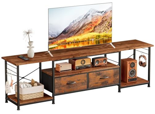 Uptyia Mueble TV con Cajones para TVs de 65, 70 y 75 Pulgadas | Centro de Entretenimiento y Consola TV Industrial con Estantes Abiertos para Sala y Dormitorio,Marrón Rústico
