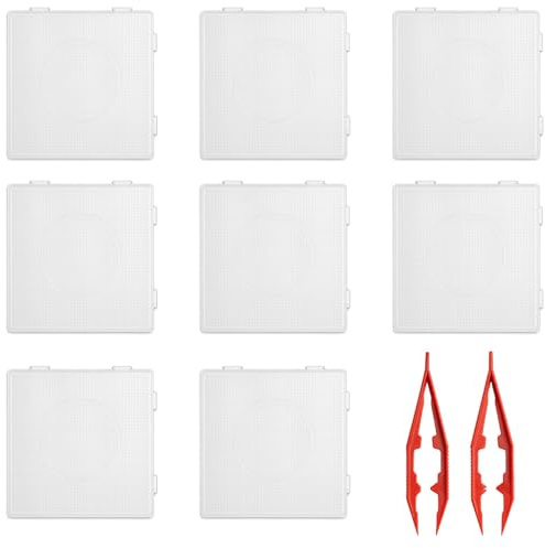 DqiUnaX Bügelperlen Platten Set mit 8 Vorlagen, 2 Zangen, 5 mm Quadratische Schablonen, Kompatibel mit 14,5 mm Perlen