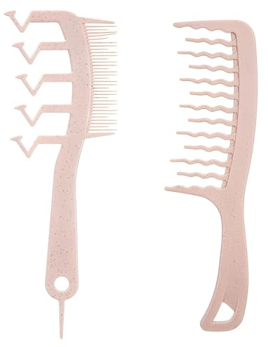 JYNXOR 2 Pcs Peigne Dents Larges, Peigne en Paille Cheveux Bouclés Démêlante pour Homme Femme, Peigne Grosse Dent Tous Types de Cheveuxm, Peigne Boucle, Brosse Antistatique, Peigne Écologique Demelant