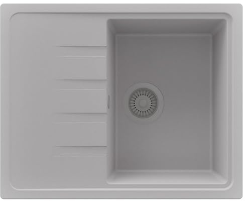 PRIMAGRAN Lavello da Cucina Grigio 62x50cm, Lavandino in Granito a 1 vasca + Sifone Classico, Lavabo Incasso al mobile 40cm - Milano