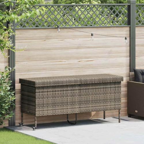 Teenpull Gartentruhe mit Rollen, Grau, 160x55x75 cm, Poly Rattan, UV-beständig, wetterfest für Garten & Terrasse, ideal zur Aufbewahrung von Kissen