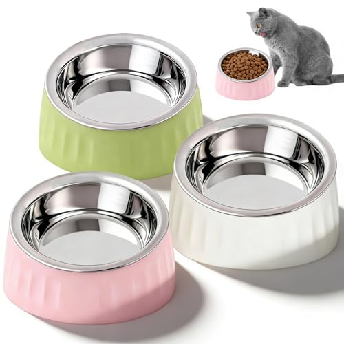 Erhöhter Futternapf Katze, 3 Stück Katzennapf Edelstahl Katzen Futternapf Erhöht 15° Schräg Abnehmbarer Katzennäpfe mit Rutschfester Unterseite Katze Hunde Napfset für Wasser Snack