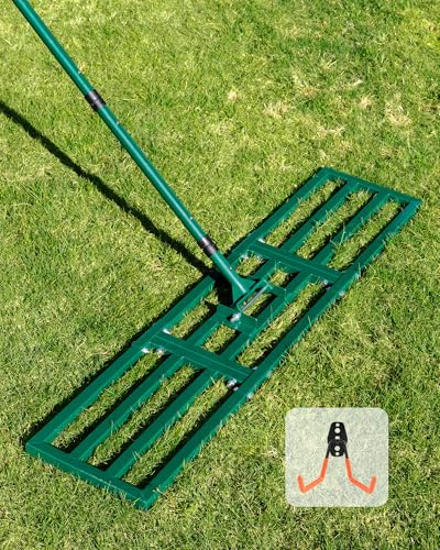 Rasenrakel Rasen Rakel Lawn Leveling Rake: JanTeelGO 114x25cm Nivellierrechen mit Wandmontagehaken & Verstellbarer Griff - Heavy Duty Rechen für Hof | Garten | Golfplätze Boden, Sand