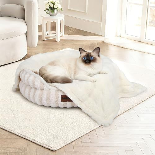 ZAKAPAWS Dog Blankets Washable Pet Blanket - Fluffy Fuzzy Cat Puppy Blanket with Premium 300GSM 3D Fleece Bubble for Pet Kitten Doggy, Cream, 25x35IN