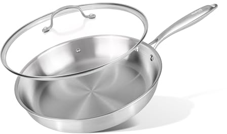nuovva Stainless Steel Frying Pan – Induction Hob Non Stick Chefs Pan – 30cm Pan with Glass Lid