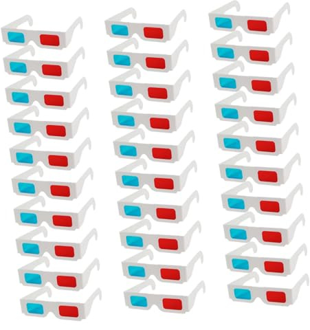 DECORNIJIA 30 Gafas de Cine 3D de Cartón Lentes Rojo-Azul para Adultos, Compactas y Desechables, para Ver Películas y Vídeos en Casa o Fiestas