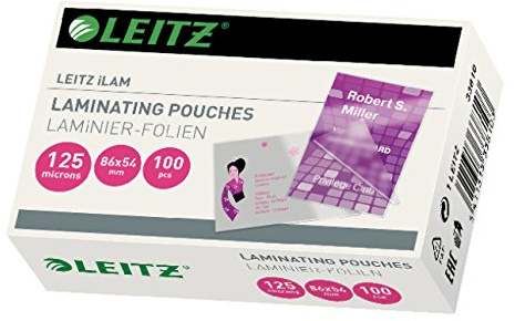 Leitz Heißlaminierfolien, Glänzend, transparent, 54 x 86 mm, Folienstärke 125 mic, 100er Pack, 33810