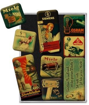 Nostalgic-Art Retro Kühlschrank-Magnete, 9 Stück, Traditionsmarken – Geschenk-Idee für Nostalgie-Fans, Magnetset für Magnettafel, Vintage Design