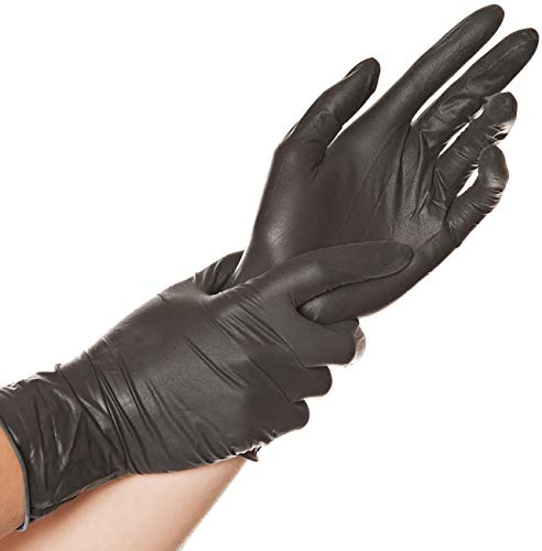 FRANZ MENSCH Hygostar Latexhandschuhe Diablo, schwarz, Gr. 7/S | puderfrei, 100 Stück, Premium-Tattoo-Handschuh schwarz, Einmal-Handschuh, Einweghandschuhe Streetfood