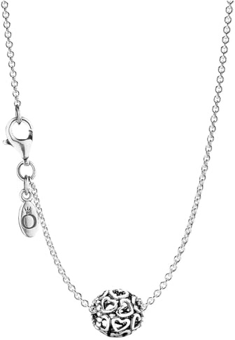 PANDORA Damen-Halskette Hearty eleganter Halsschmuck für Damen, wunderschönes Geschenk-Set für modische Frauen, 79893 | liebevolles Geschenk-Set Kette mit Charm-Anhänger, Herz-Schmuck für Frauen, romantische Geschenkidee